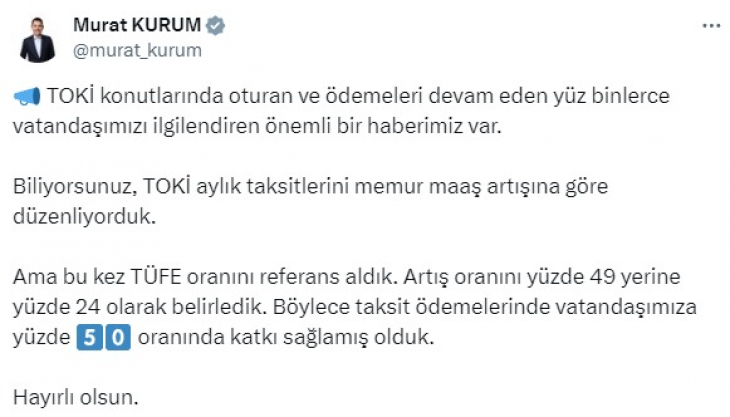 TOKİ Taksit Ödemeleri İçin Dev İndirim! Bakan Açıkladı | Yüzde 50 İndirim Yapıldı | İşte Yapılan İndirim ve Oranı