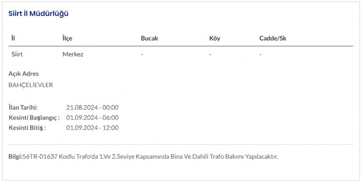 DEDAŞ'tan Siirt ve İlçelerine Planlı Elektrik Kesintisi Uyarısı! İşte hafta sonu Siirt'te yapılacak Elektrik Kesintileri ve Saatleri